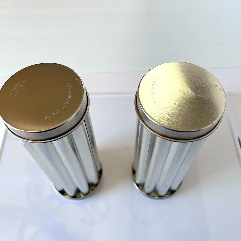 Two Vintage Pampered Chef Silver Decorative Scalloped Bread Tubes.